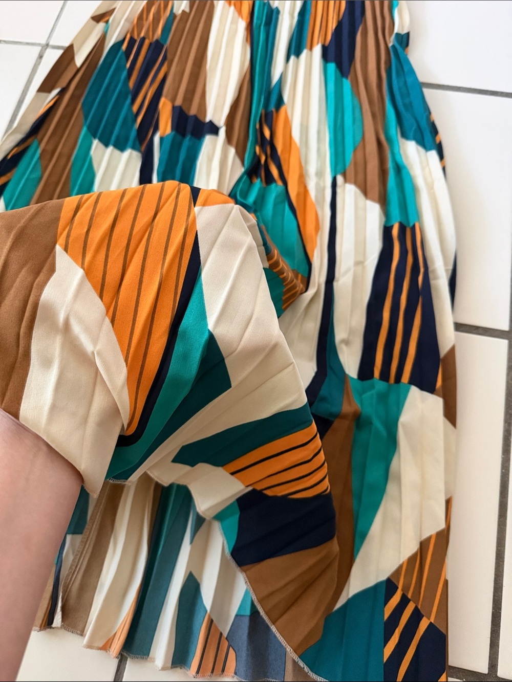 SHEIN Pleated A-Line Skirt in Teal, Mustard, Brown & Cream - Picture 2 of 4